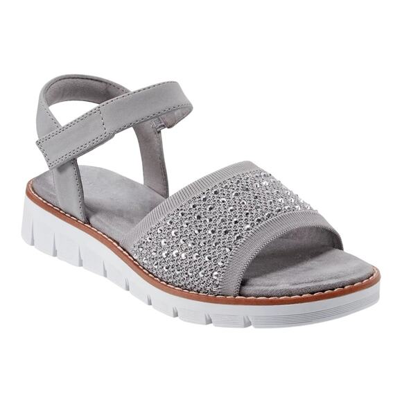 Easy Spirit Women's Jaela Embellished eFlex Flat Sandals Gray Size 6 1/2 W - Picture 1 of 4